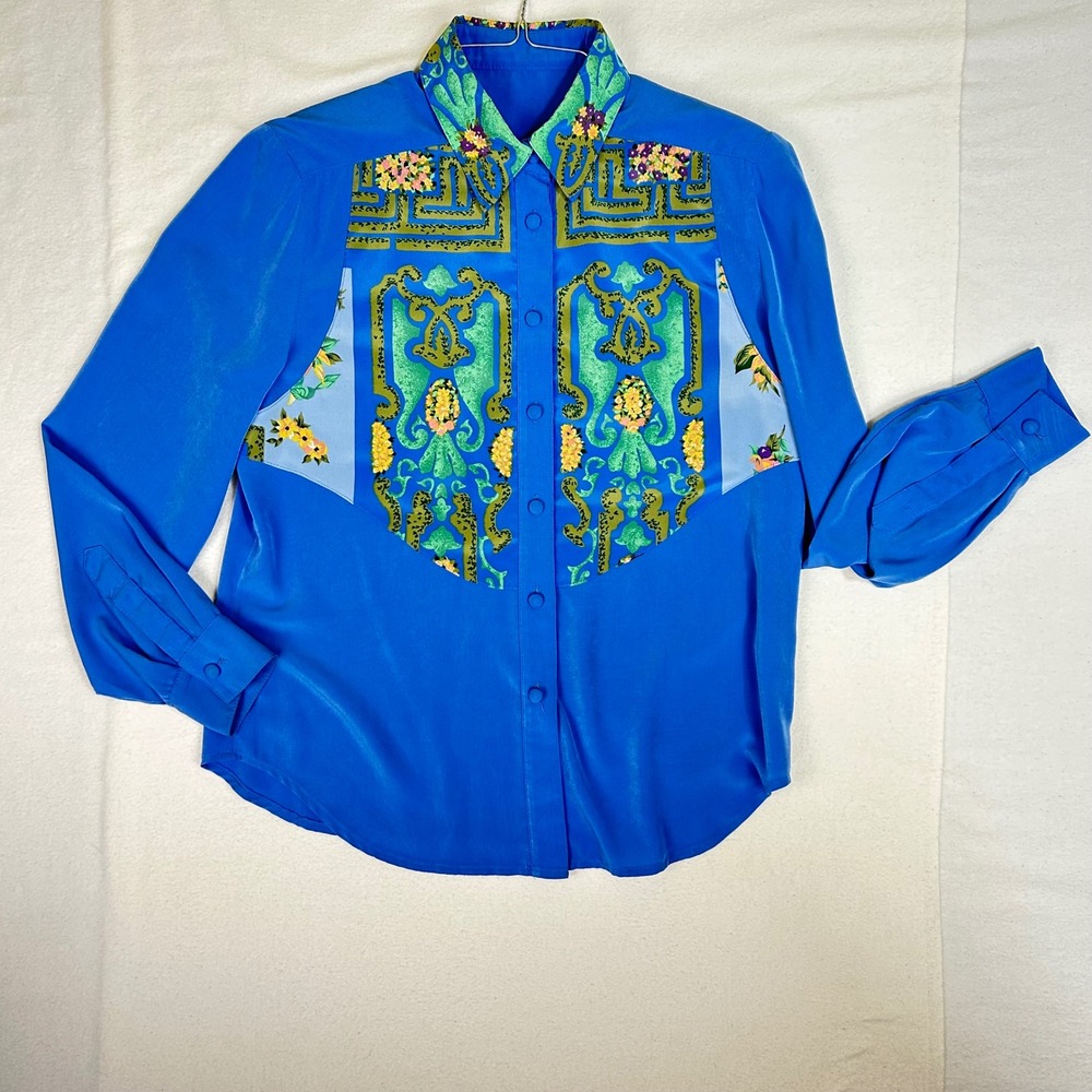 HOWARD WOLF Vintage Blue Button Up Shirt Blouse Made in USA Size‎ 10